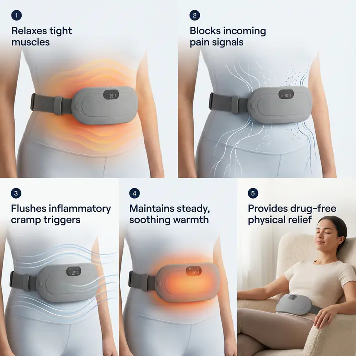 cramprelief heating & vibration belt instant relief from period pain, bloating & fatigue — dual heat + massage tech for drug free comfort cramprelief heating & vibration belt instant relief from period pain, bloating & fatigue — dual heat + massage tech for drug free comfort