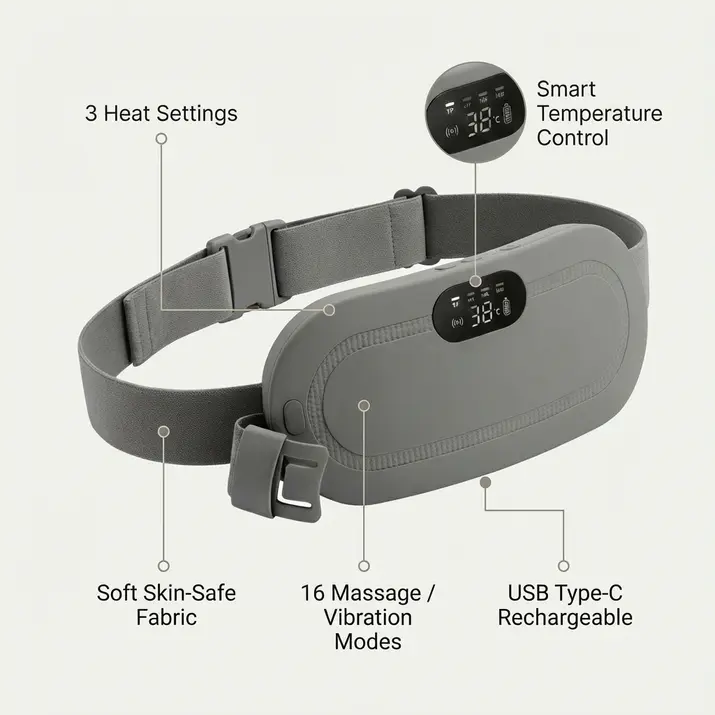 cramprelief heating & vibration belt instant relief from period pain, bloating & fatigue — dual heat + massage tech for drug free comfort cramprelief heating & vibration belt instant relief from period pain, bloating & fatigue — dual heat + massage tech for drug free comfort